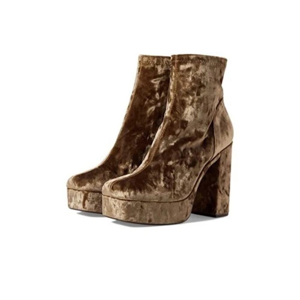 Steve Madden Bianca Size 10 Brown Velvet Platform Ankle Boots Boho Retro
